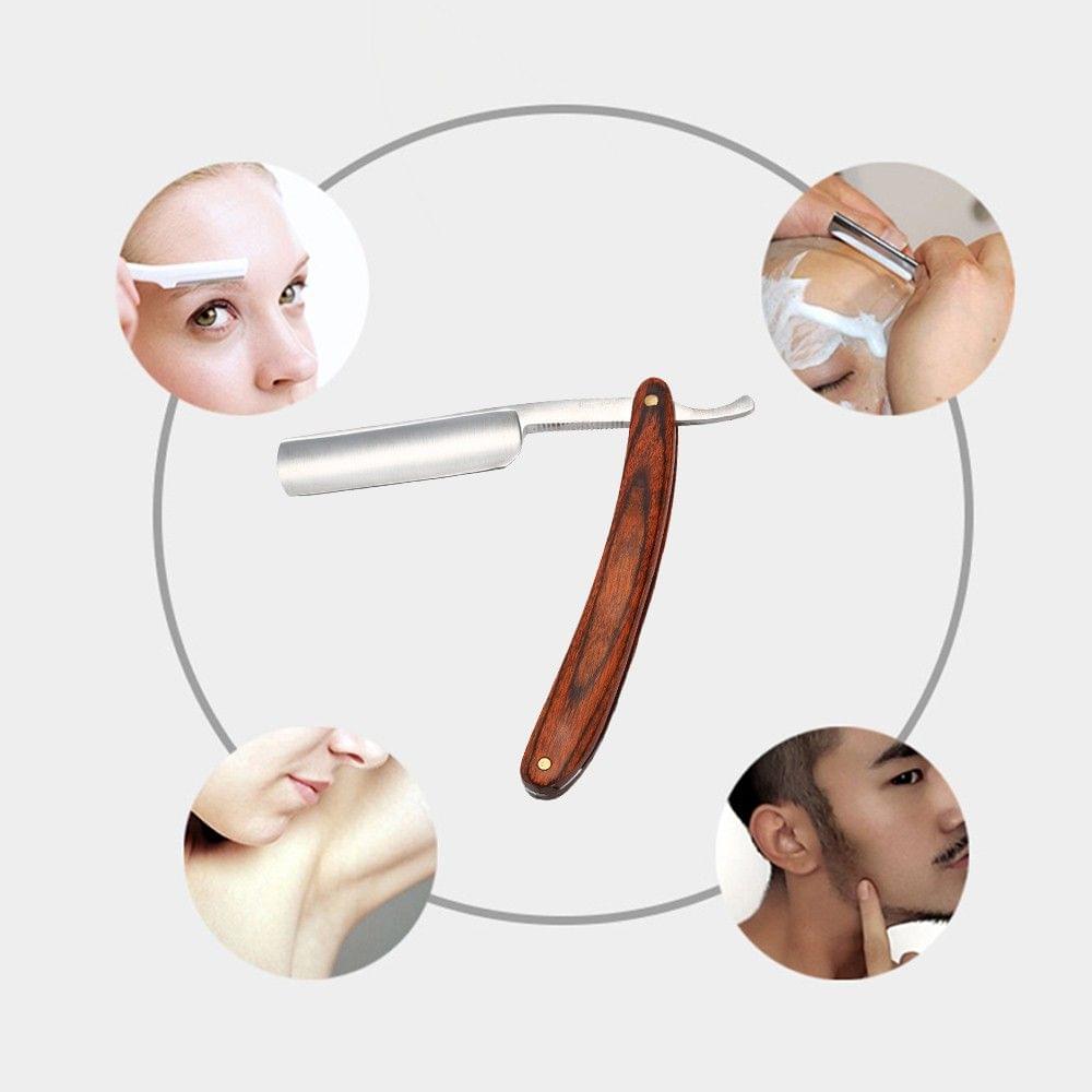 Antique Men's Straight Cut Carbon Steel Folding Razor Retro Barber Beard Throat Shaving Pearwood Handle Male