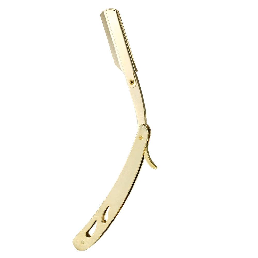 Stainless Steel Straight Edge Barber Shaving Razor Gold Folding Straight Razor Single Edge Replaceable Blades Shaving Tool Without Blade