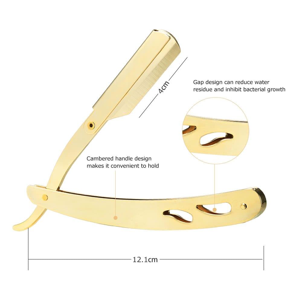 Stainless Steel Straight Edge Barber Shaving Razor Gold Folding Straight Razor Single Edge Replaceable Blades Shaving Tool Without Blade