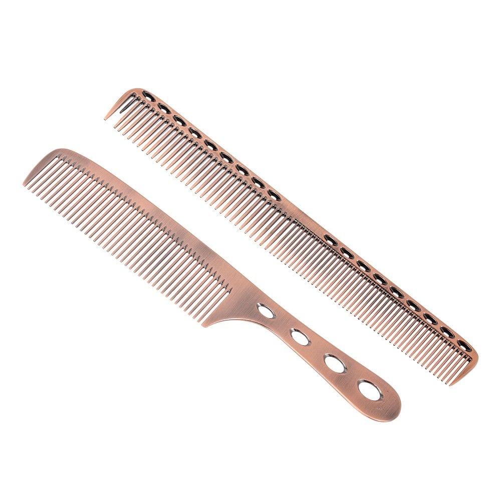 2Pcs Salon Hair Comb with Scale Professional Barber Hairdressing Steel Comb Metal Hair Cutting Comb