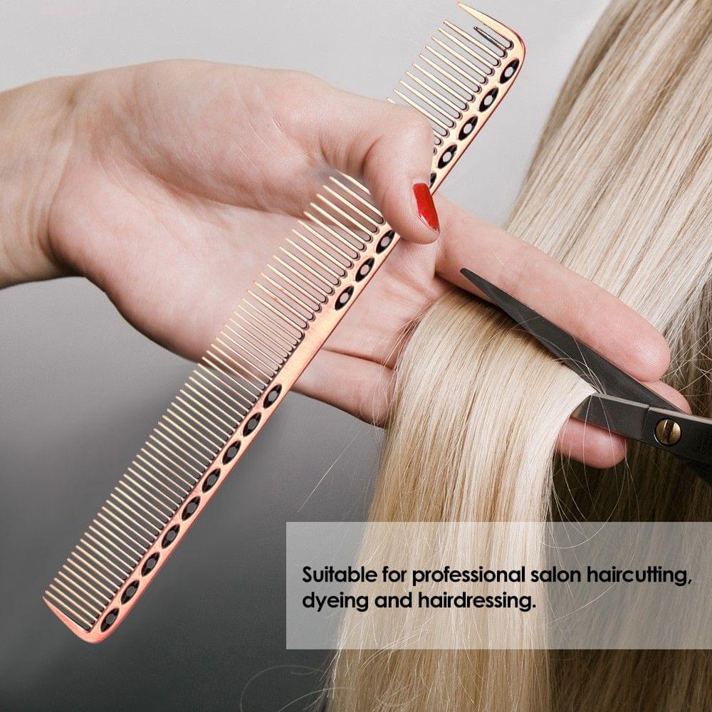 2Pcs Salon Hair Comb with Scale Professional Barber Hairdressing Steel Comb Metal Hair Cutting Comb