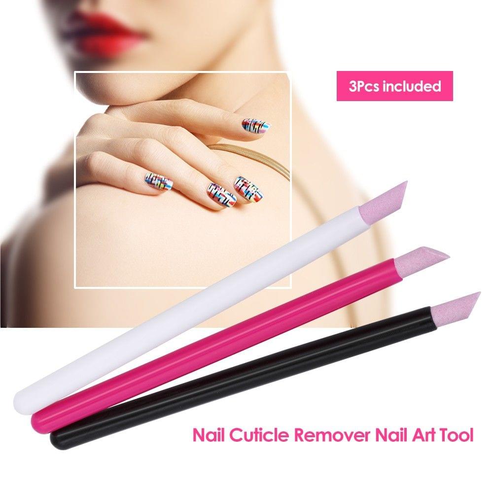 3 Pcs Nail Cuticle Remover Nail Art File Pen Stone Pusher Nail Cuticle Pusher Manicure Tools