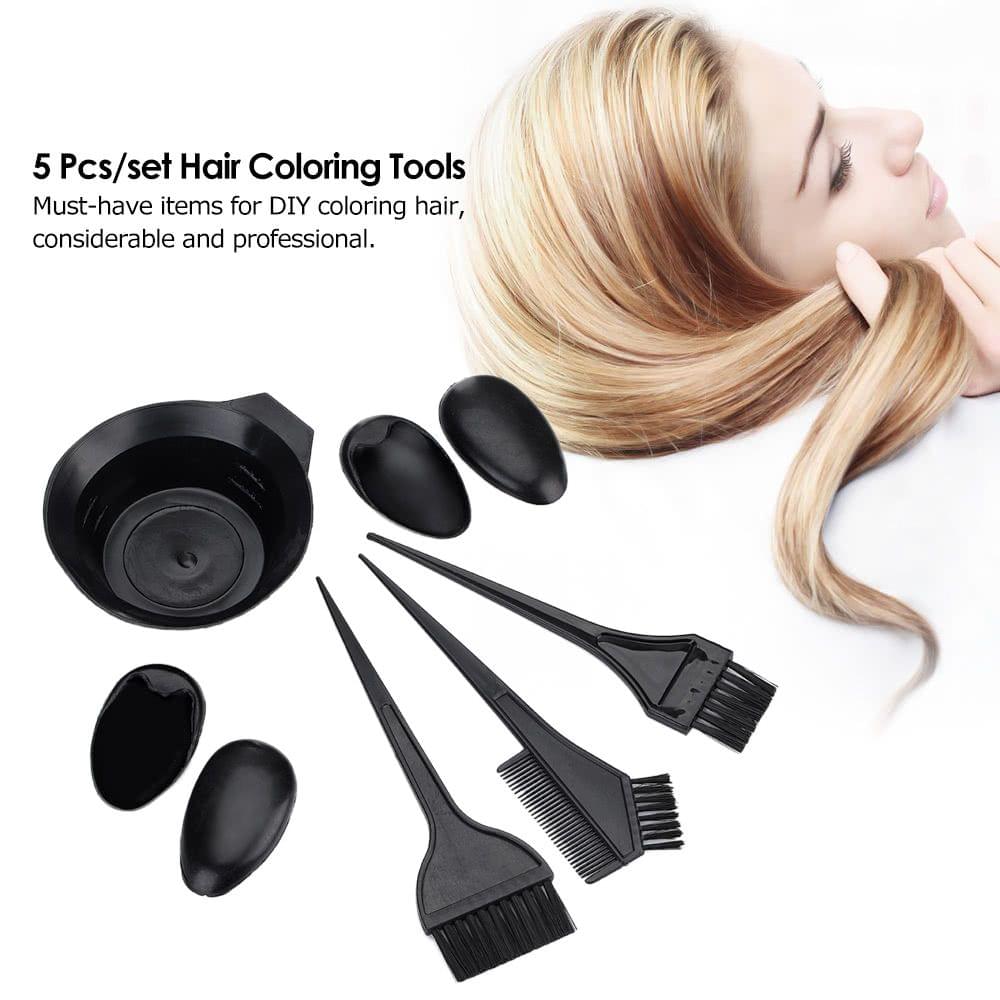 5Pcs Salon Hair Coloring Dyeing Hair Kit DIY Hair Coloring Tool Set Bowl & Brushes & Two-edged Comb & Ear Cove