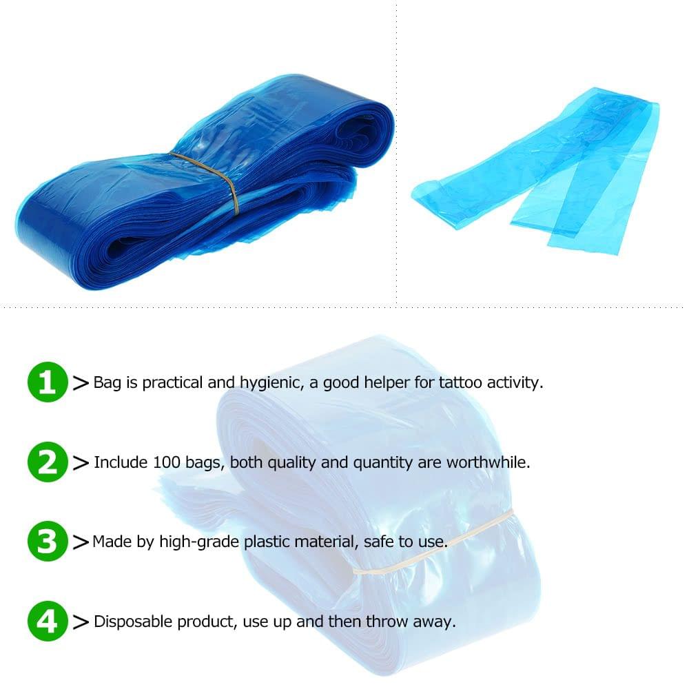 100Pcs Clip Cord Sleeves Bags Disposable Cove for Tattoo Machine Plastic Blue