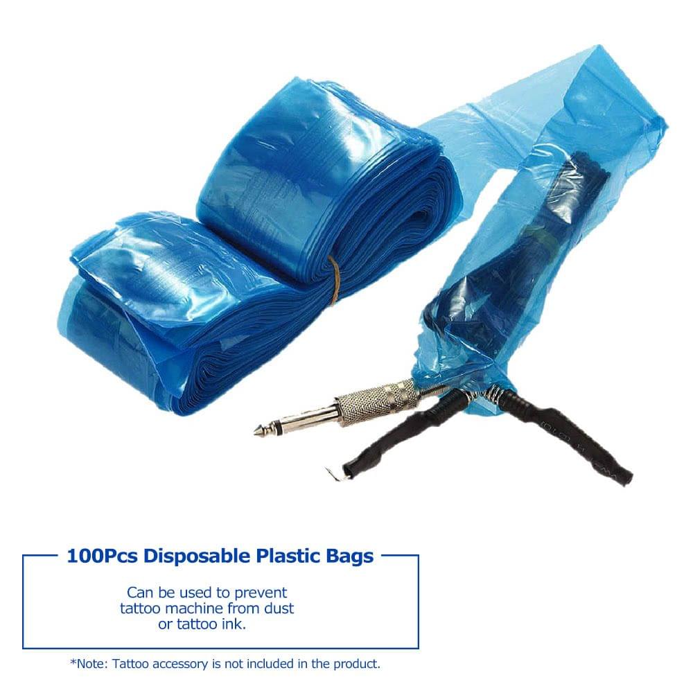 100Pcs Clip Cord Sleeves Bags Disposable Cove for Tattoo Machine Plastic Blue