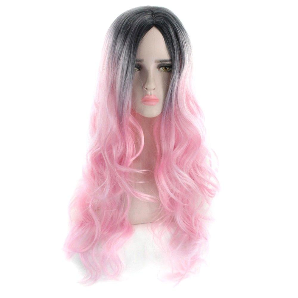 Women Haityle Gradient Color Wave Curls Long Curly Hair Wig