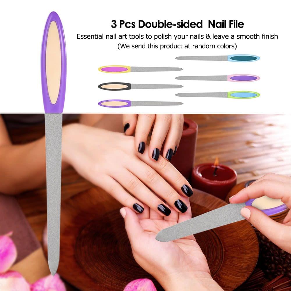 3 Pcs Double-sided Nail File Stainless Steel Nail File Manicure Pedicure Tool Sanding Polishing Buffing Tool
