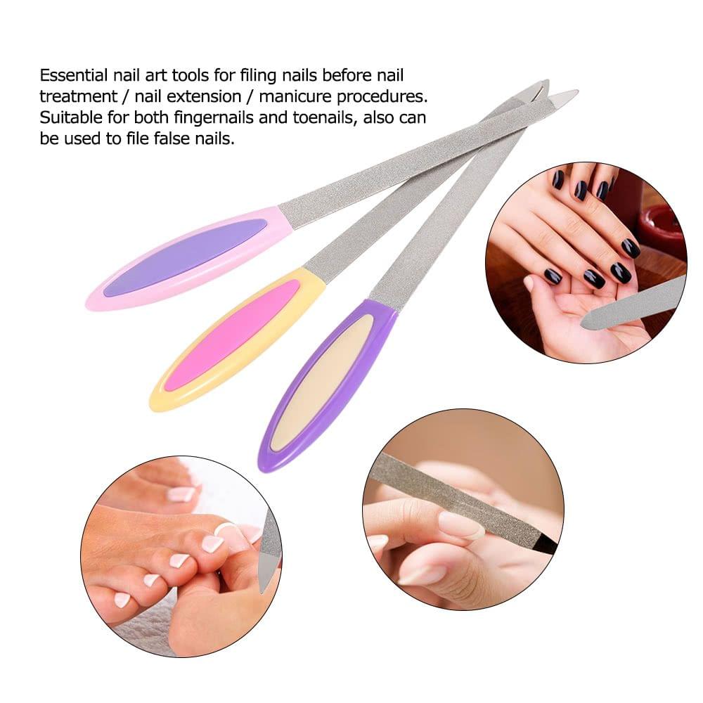 3 Pcs Double-sided Nail File Stainless Steel Nail File Manicure Pedicure Tool Sanding Polishing Buffing Tool