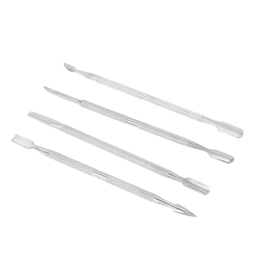 4pcs Stainless Steel Double-ended Nail Pusher Set Nail Glue Remover Nail Cuticle Remover Anti-slip Manicure Pedicure Cuticle Pusher Dead Skin Trimmer Nail Cleaner