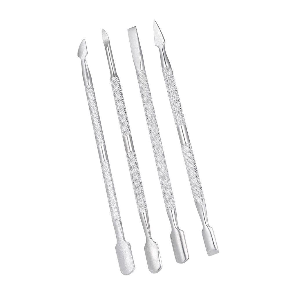 4pcs Stainless Steel Double-ended Nail Pusher Set Nail Glue Remover Nail Cuticle Remover Anti-slip Manicure Pedicure Cuticle Pusher Dead Skin Trimmer Nail Cleaner