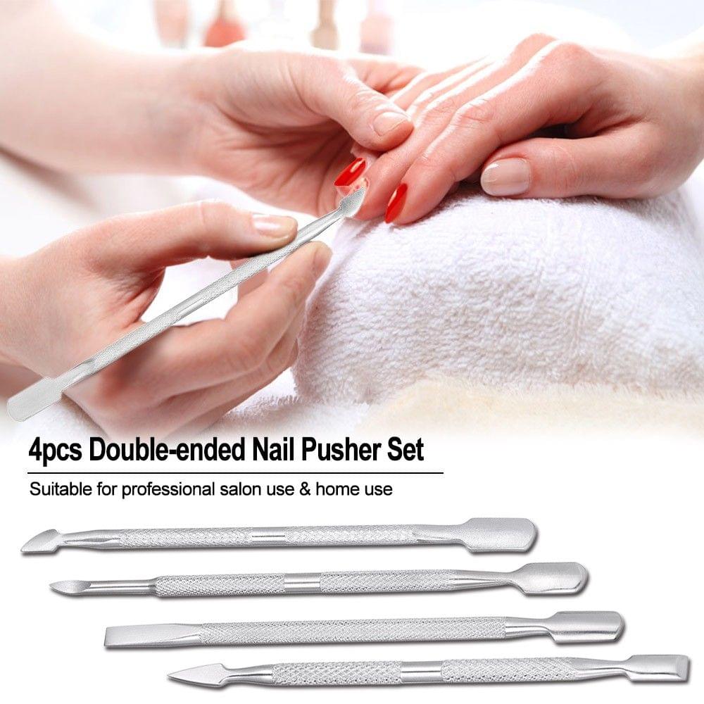 4pcs Stainless Steel Double-ended Nail Pusher Set Nail Glue Remover Nail Cuticle Remover Anti-slip Manicure Pedicure Cuticle Pusher Dead Skin Trimmer Nail Cleaner