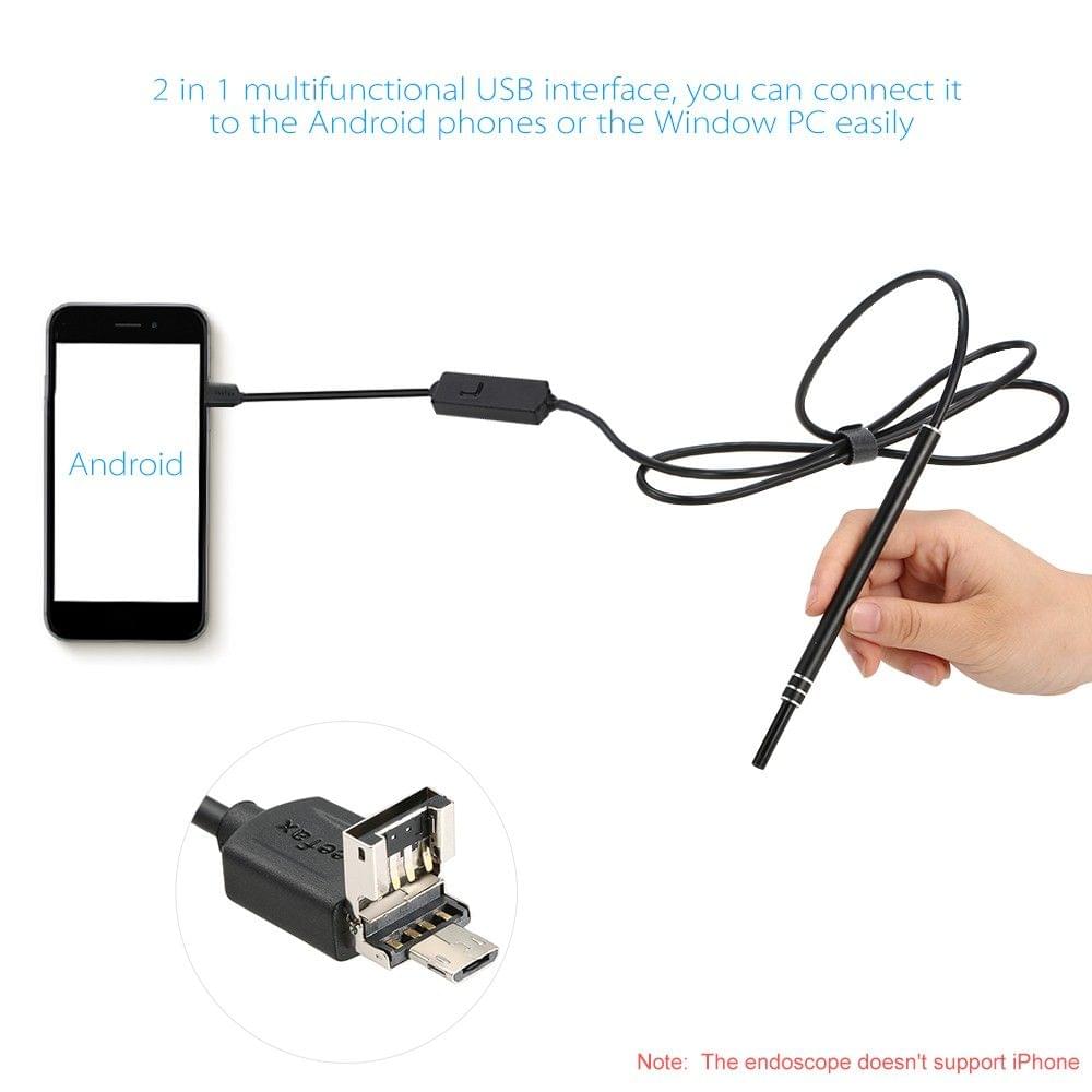 6 LED 5.5MM Lens Endoscope Inspection USB Wire Snake Tube Camera for Ear Nose Throat Health Care, Work with Android and Window PC