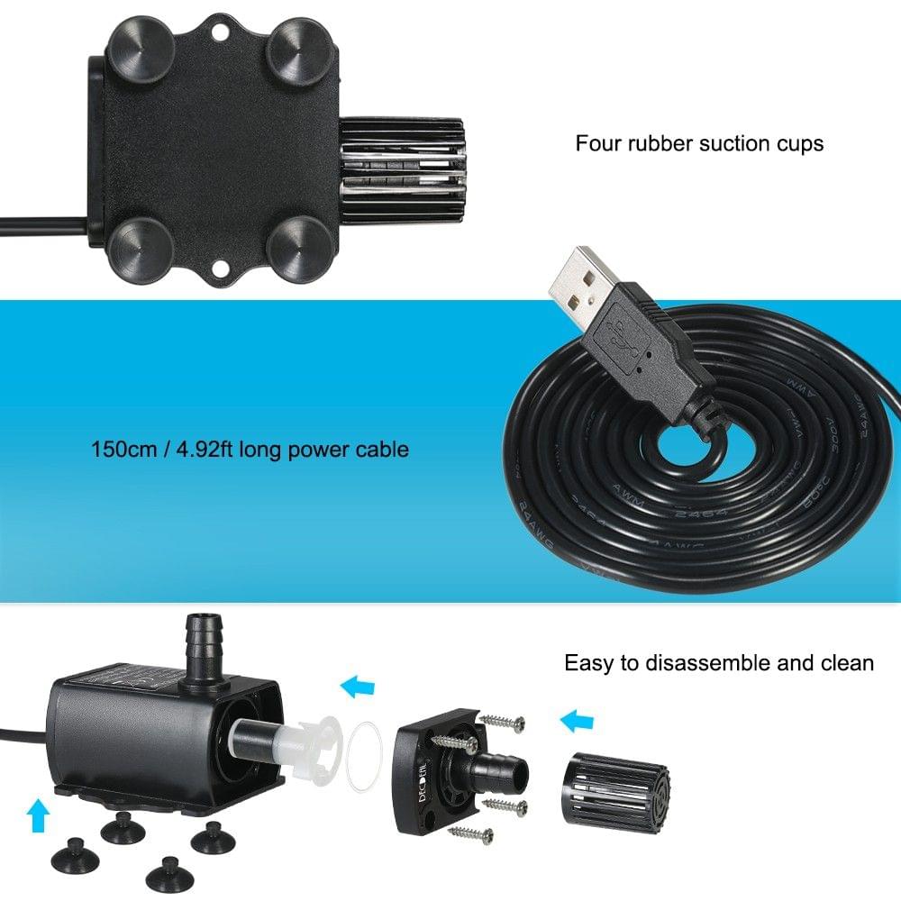 Decdeal Ultra-quiet Mini USB DC5V 4.8W 300L/H Lift 300cm Brushless Water Pump Waterproof Submeible Fountain with Flow Adjustment Function