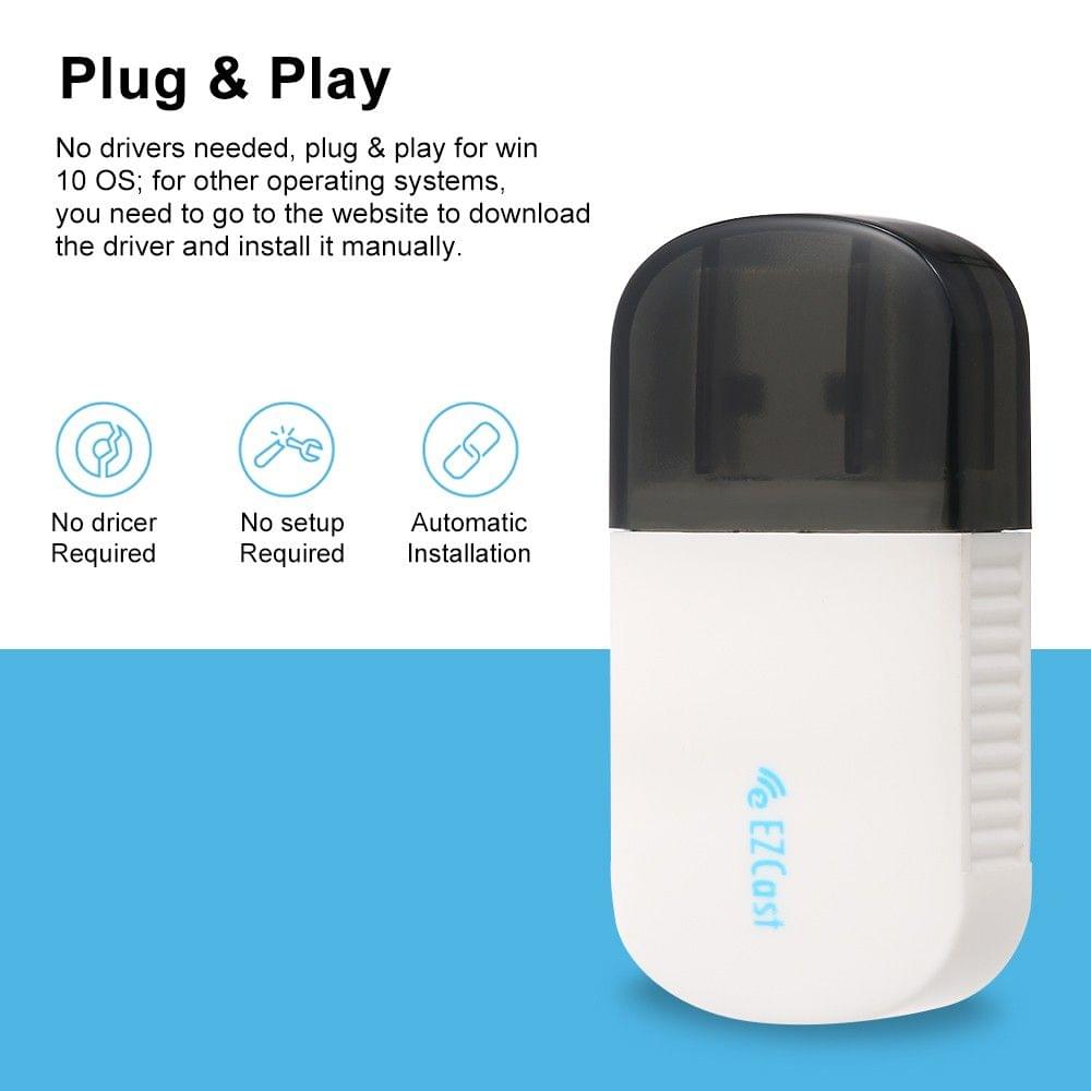 EZCast 600Mbps Dual-band 2.4G 5G WiFi Adapter Wireless Network WiFi Dongle with Bluetooth 4.2 USB 2.0 for Desktop Laptop Compatible with Windows XP 7 8 8.1 10 Mac 10.6 OS Plug and Play
