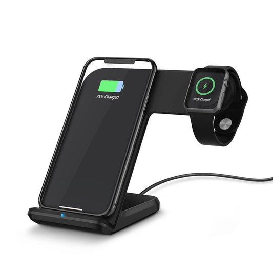 Wireless Charging Station Phone Holder Mobile Phone & Watch 2-in-1 Vertical Quick Charge