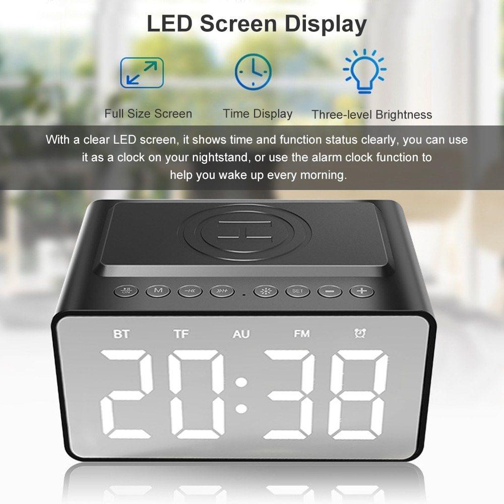 BT-508 Wireless Bluetooth 5.0 Speakers Time Screen Display Double-horn Subwoofer Alarm Clock Wireless Phone Charging Support TF Card U-Disk AUX FM Radio Hands-free with Mic