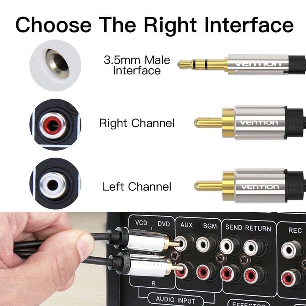 VENTION RCA Jack Cable 3.5mm Jack to 2 RCA Audio Cable 1.5m 2RCA Cable For Edifer Home Theater DVD RCA to 3.5mm AUX Cable Black-1.5 Meter