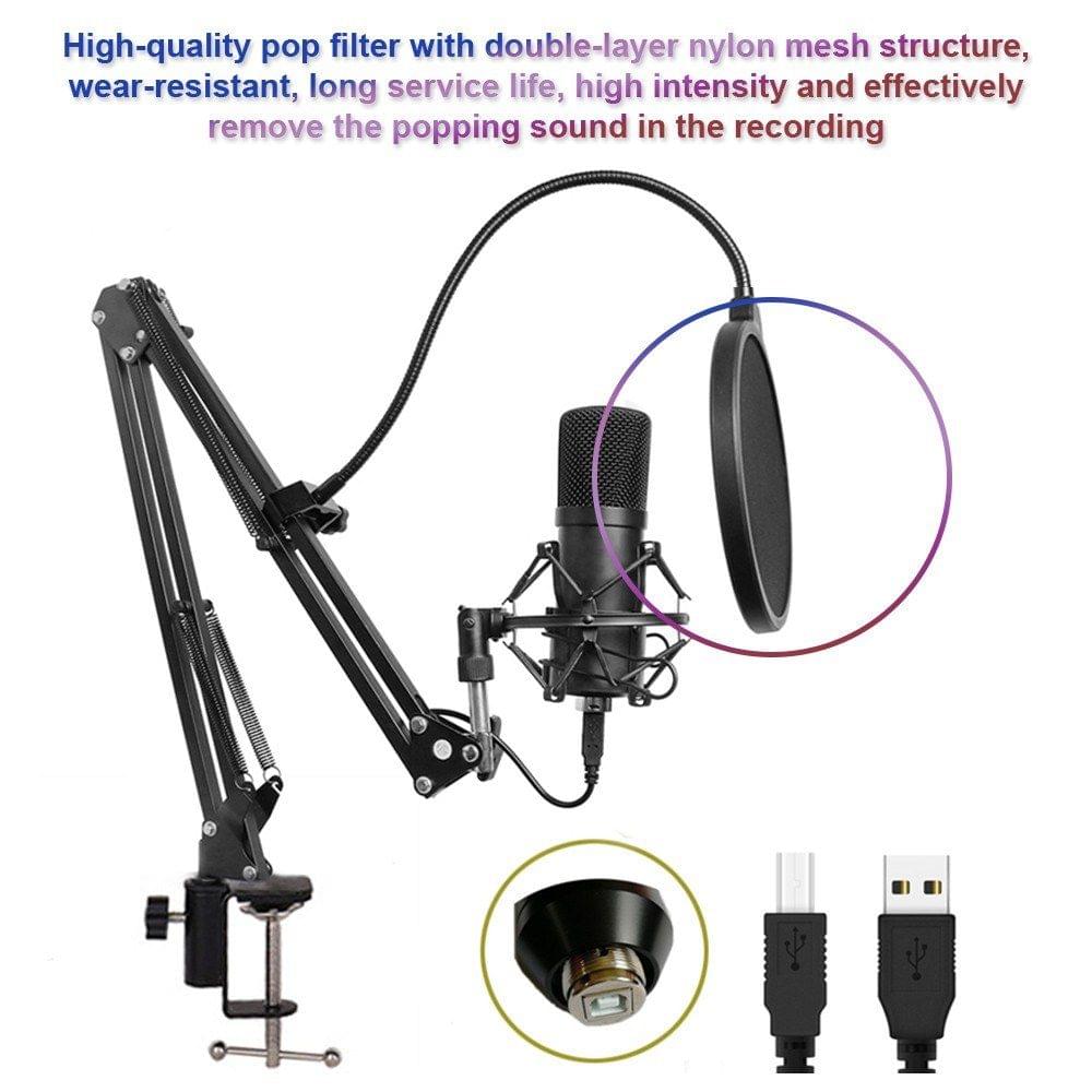 Condenser Microphone Adjustable Condenser Microphone Kit Studio Suspension Boom for Computer Audio Studio Recording Vocal Mic with Microphone Holder