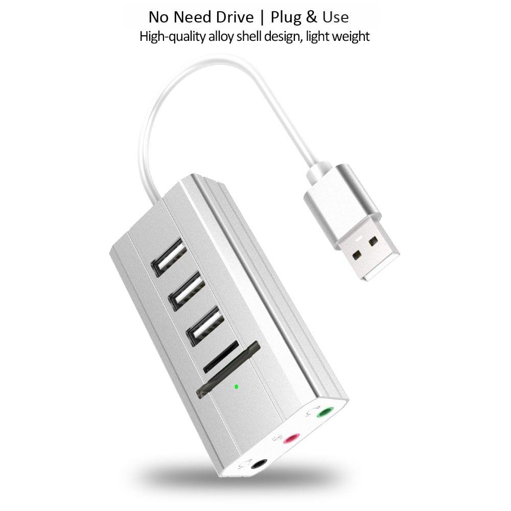 XG-400U USB Multifunction Hub Sound Card 3 USB Ports USB Deconcentrator External Sound Card TF & SD Card Reader