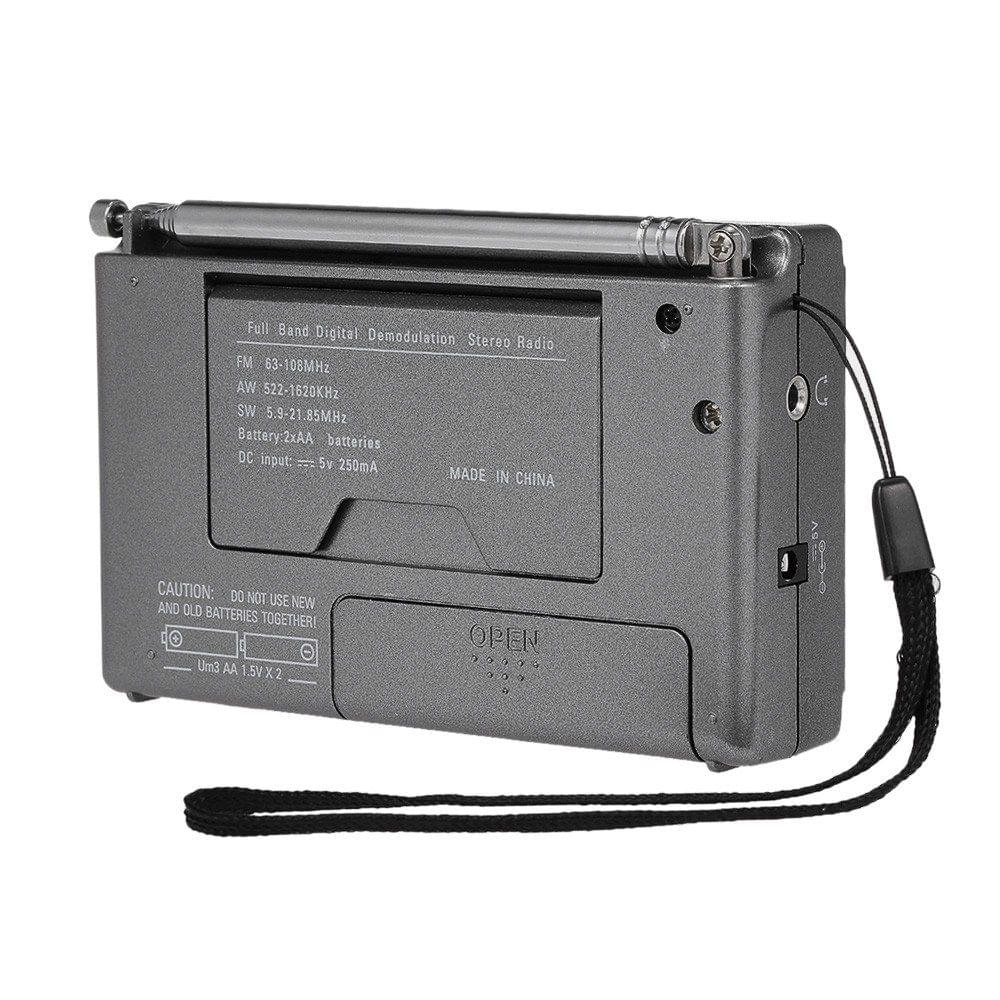 FM / AM / SW Radio Multiband Digital Stereo Radio Receiver Earphone Output Time Display Alarm Clock External Rotatable Antenna