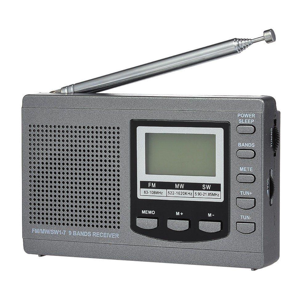 FM / AM / SW Radio Multiband Digital Stereo Radio Receiver Earphone Output Time Display Alarm Clock External Rotatable Antenna