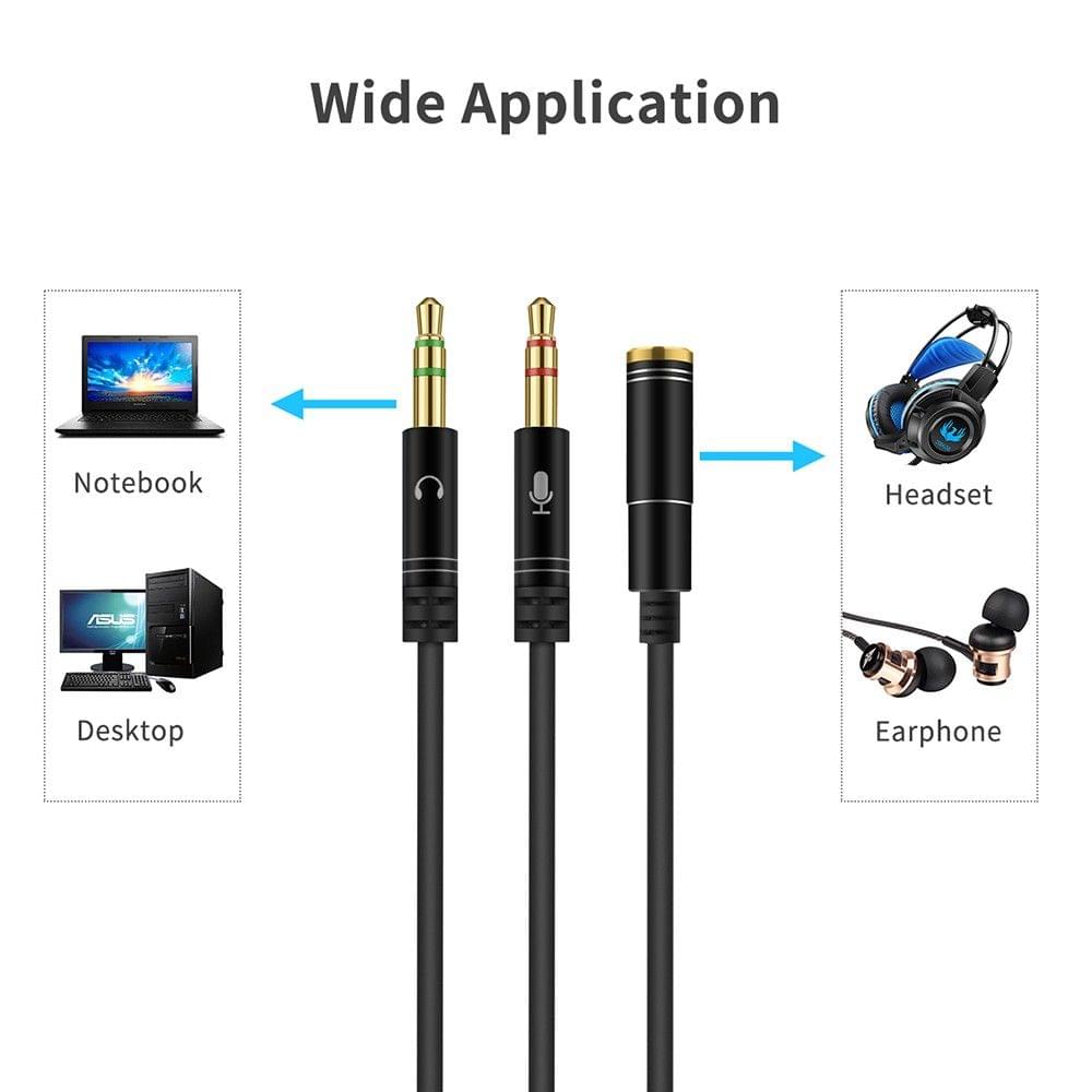M4 3.5mm Audio Y Splitter Cable 1 Female to 2 Male Headphone Microphone Cord Gold Plated for Headphone to PC Adapter