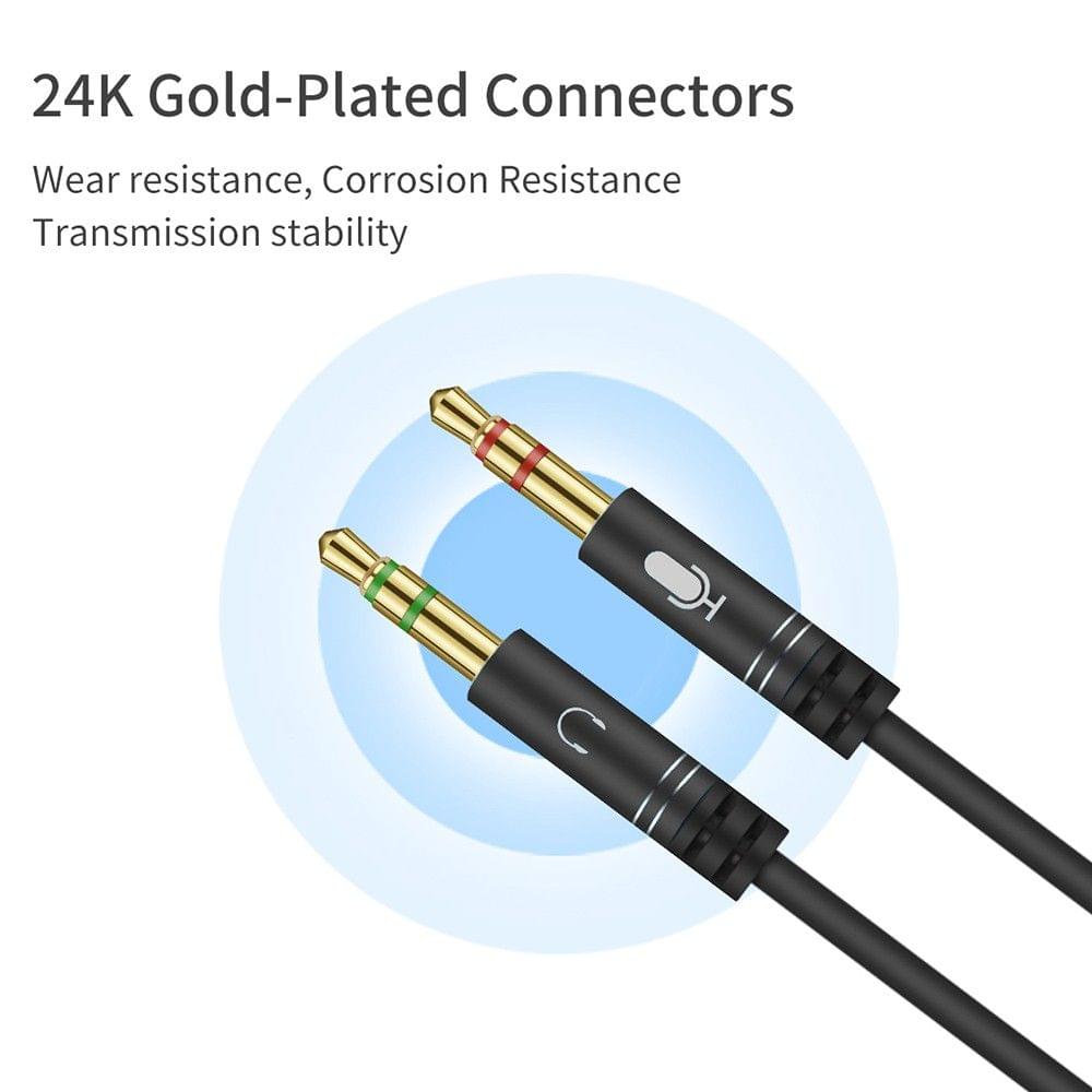M4 3.5mm Audio Y Splitter Cable 1 Female to 2 Male Headphone Microphone Cord Gold Plated for Headphone to PC Adapter