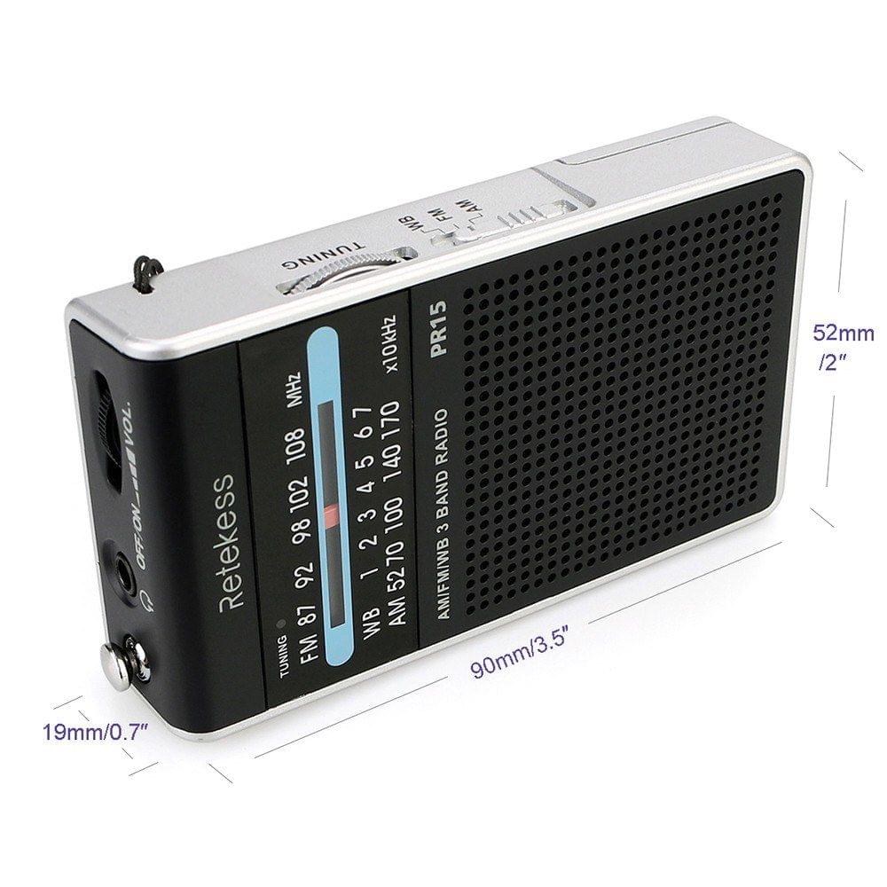 Retekess PR15 Mini Pocket Radio FM/AM/WB Tuning Radio Receiver NOAA Weather Warning for Outdoors Activities