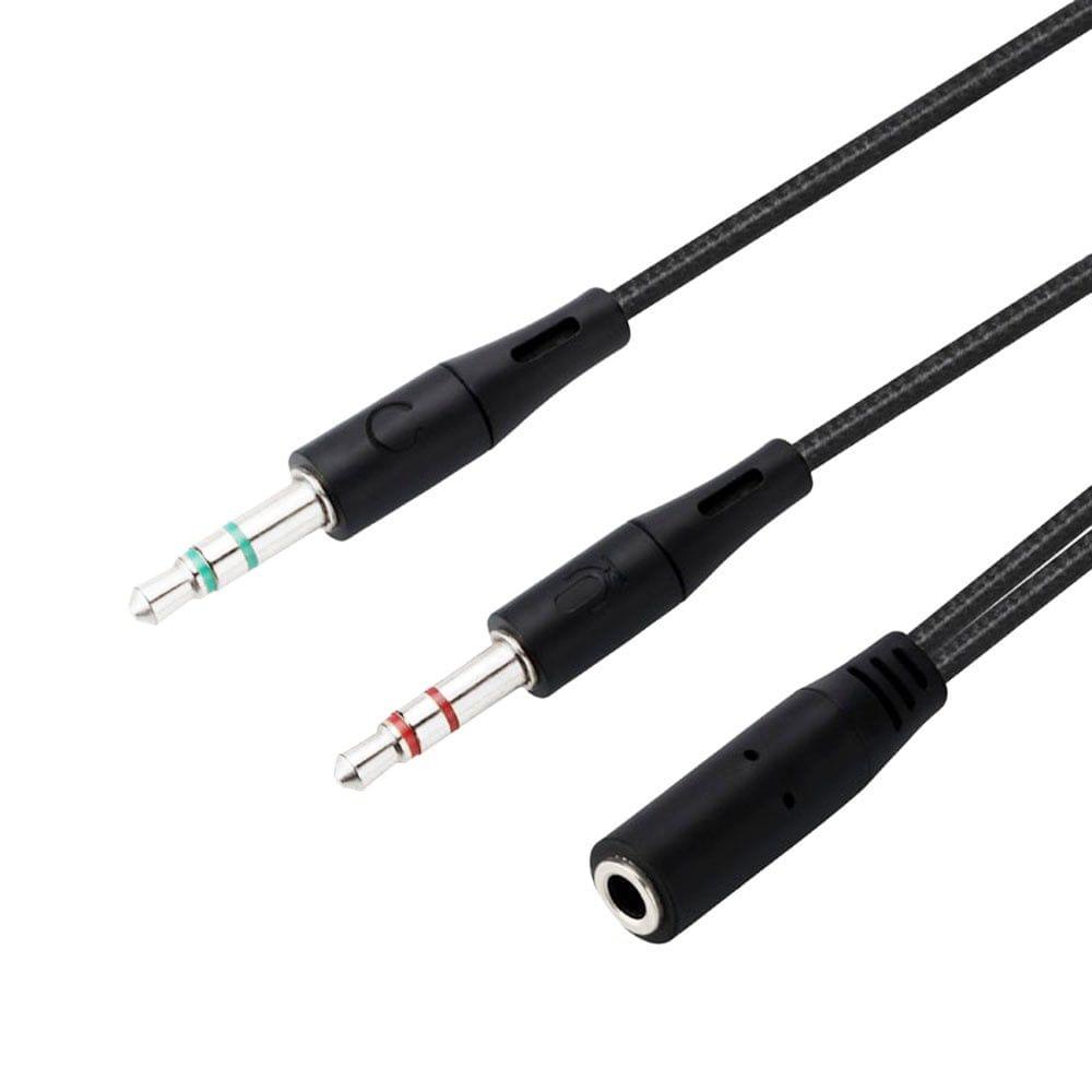 18cm 3.5mm Audio Conversion Line 2 Male to 1 Female AUX Cord Two in One Computer Headset Microphone Cable Black
