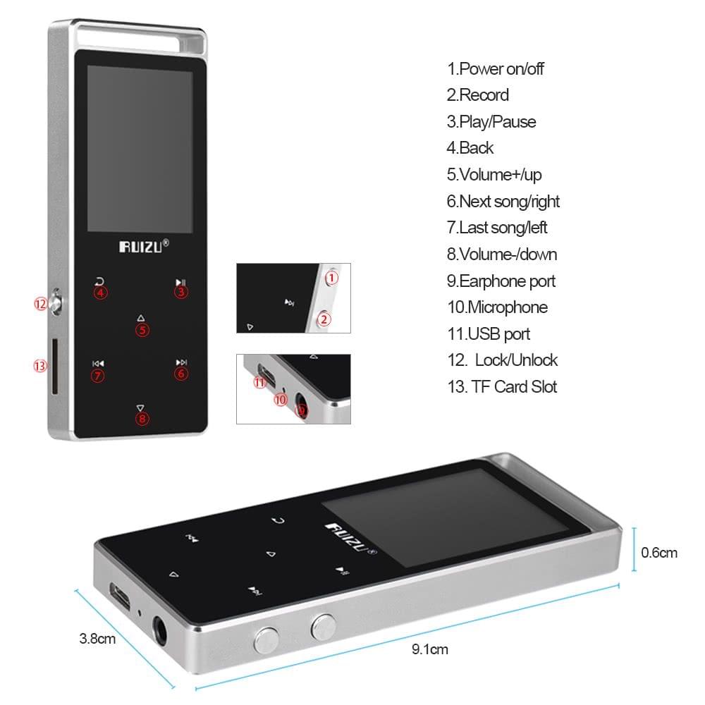 8GB MP3 Player Lossless Music Player High Fidelity FM Radio Voice Recording E-book Video TF Card Slot Pedometer