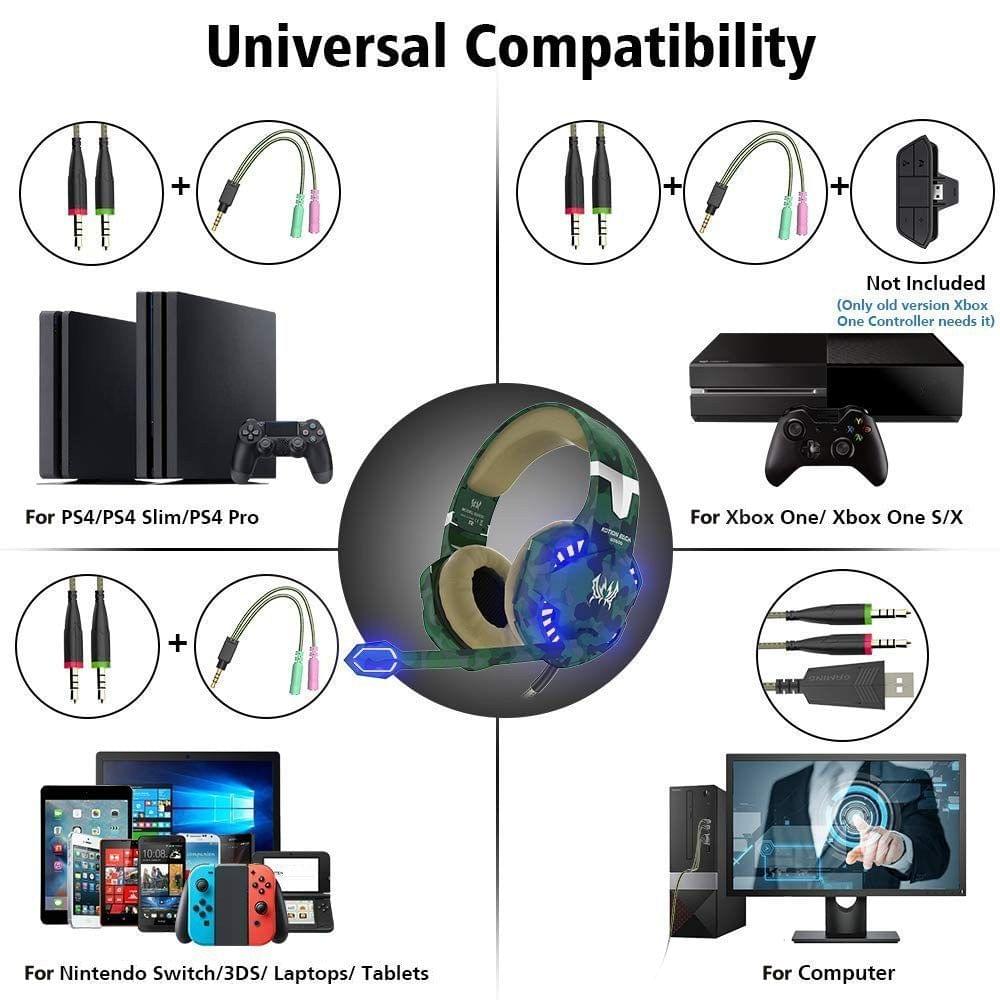 KOTION EACH G2600 Stereo PC Gaming Headset Noise Cancelling Headphones Over Ear Wired Earphone with Mic LED Lights Volume Control for Desktop PC Laptop PS4 Smart Phone