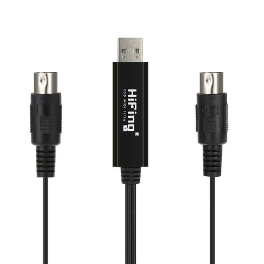 HiFing USB IN-OUT MIDI Cable One In One Out Interface 5 Pin Line Converter PC to Music Keyboard Adapter Cord Black