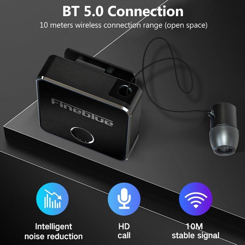 Fineblue F1 Bluetooth 5.0 Headphones Clip-on Wireless Headphone Cable Retractable Earphone Music Headsets Vibration Alert Hands-free with Mic Multi-point Connection