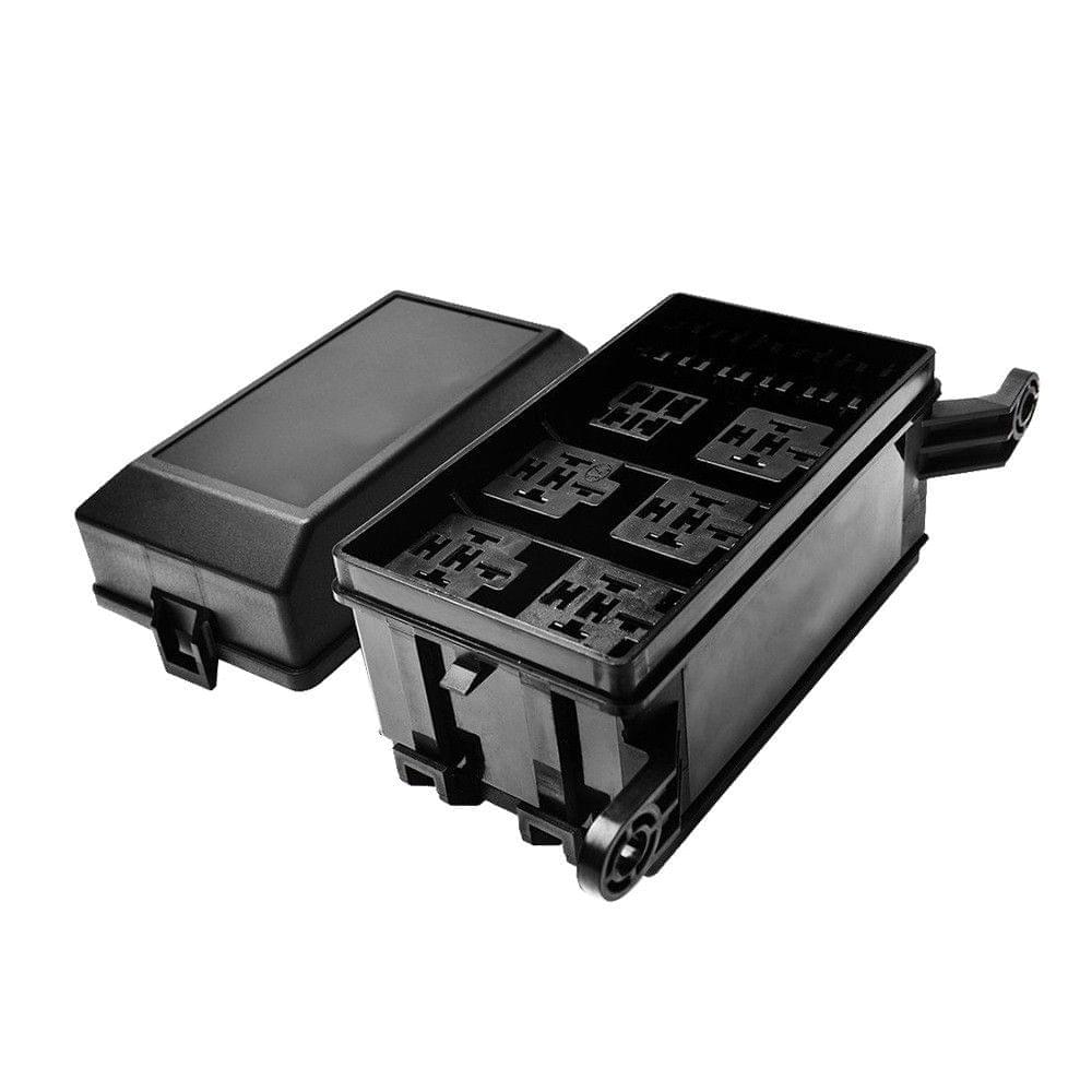 12-Slot Relay Box 6 Relays 6 ATC/ATO Standard Fuses Holder Block with 41pcs Metallic Pins Universal for Automotive and Marine Use