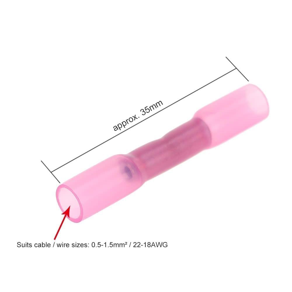 100 PCS 22-18 AWG Insulated Heat Shrink Butt Connectors Waterproof Wire Electrical Crimp Terminals Connect Tube