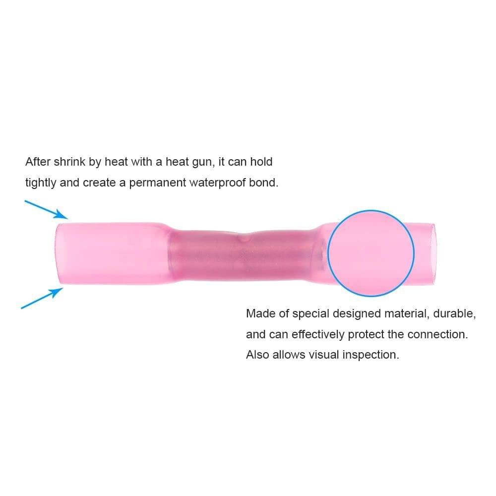 100 PCS 22-18 AWG Insulated Heat Shrink Butt Connectors Waterproof Wire Electrical Crimp Terminals Connect Tube