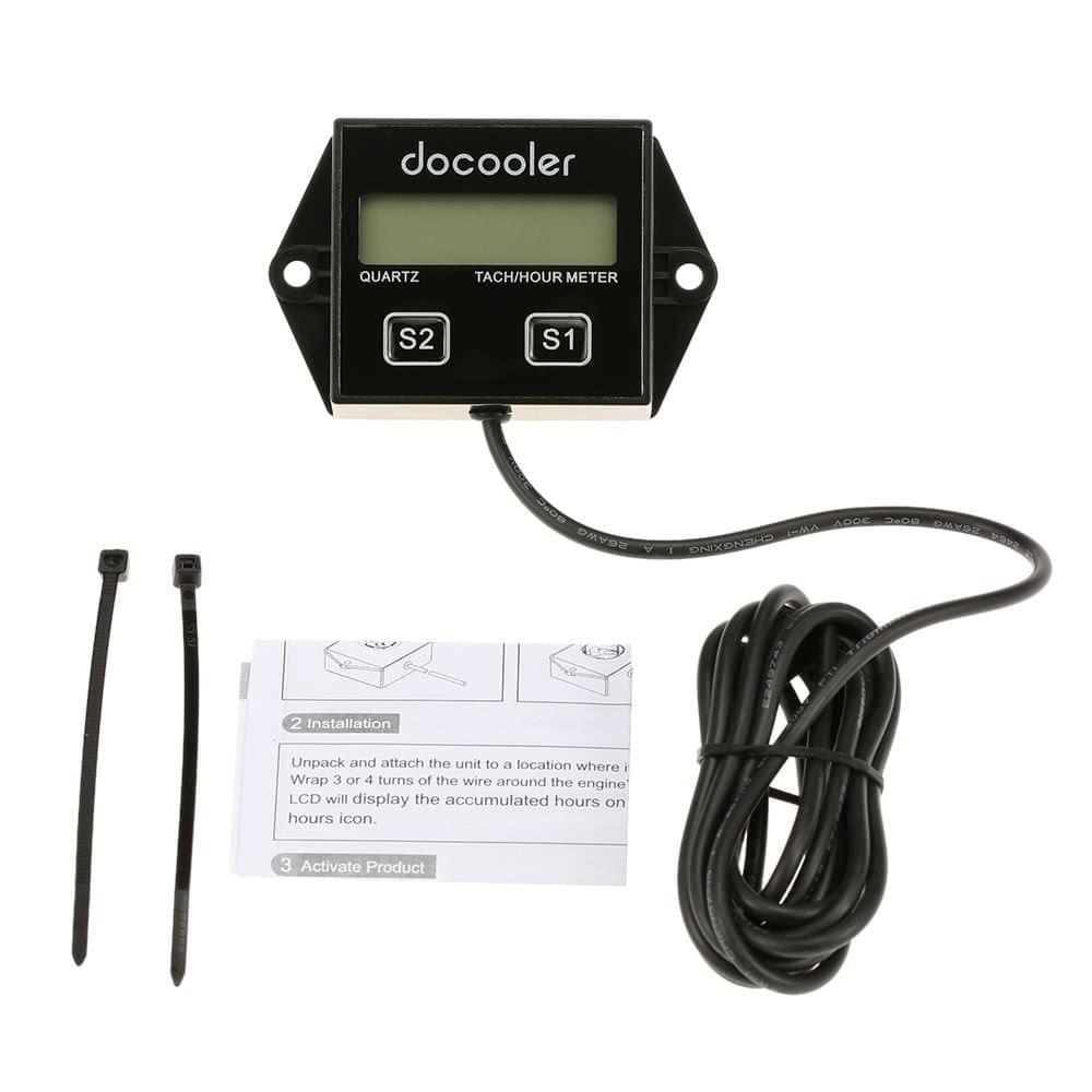 Docooler Digital Engine Tach Tachometer Hour Meter Gauge Resettable Inductive for Racing Motorcycle