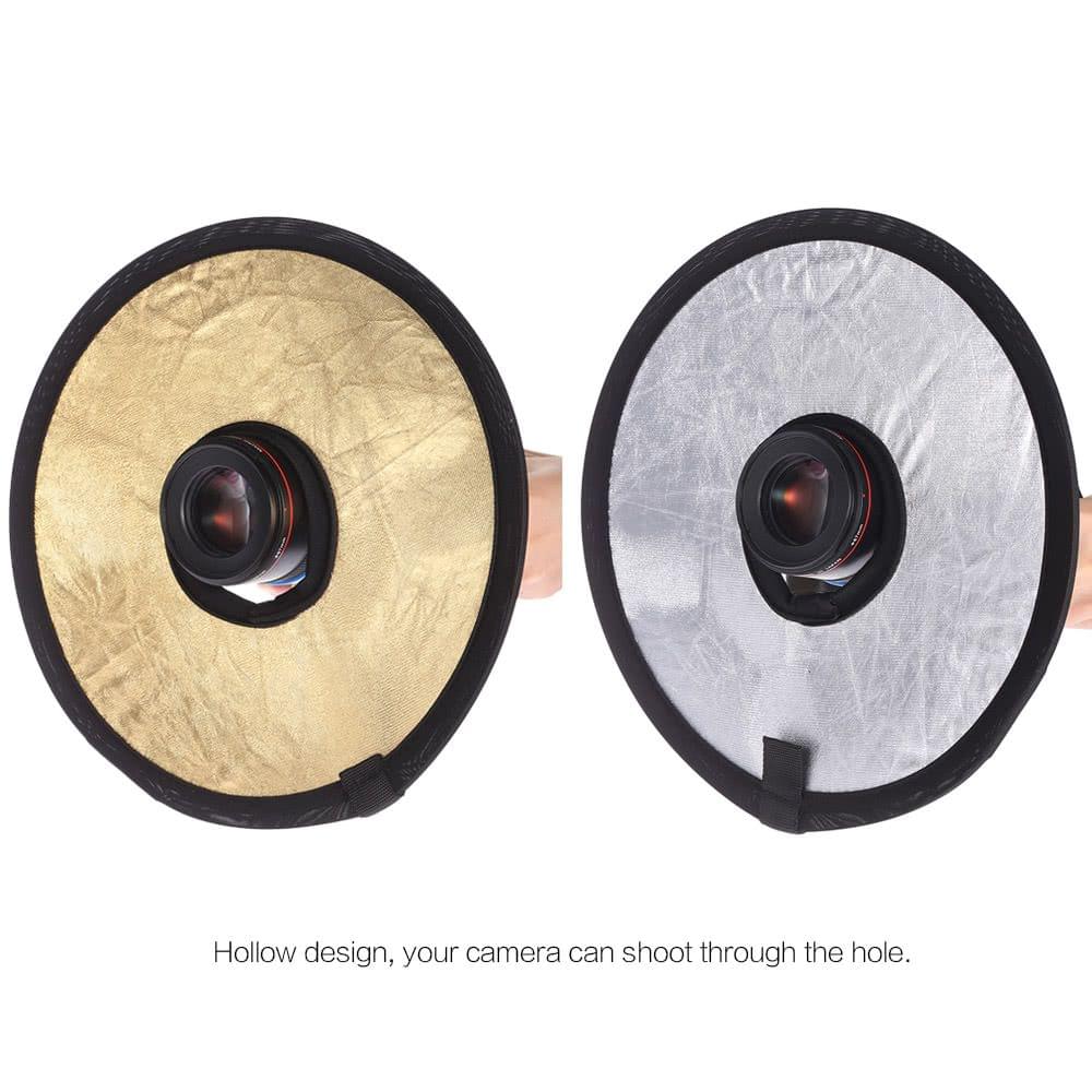 Andoer 30cm 2in1 Round Hollow Collapasible Multi-Disc Portable Circular Light Lens-Mount Reflector Silver Golden