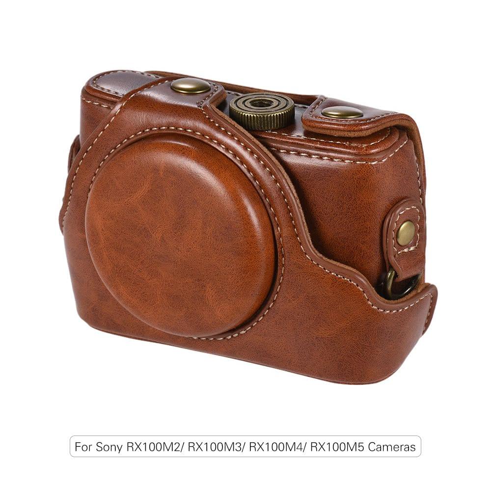 High-quality PU Leather Camera Bag Case Fullbody Cover with Adjustable Neck Strap for Sony RX100M2/ RX100M3/ RX100M4/ RX100M5 Cameras