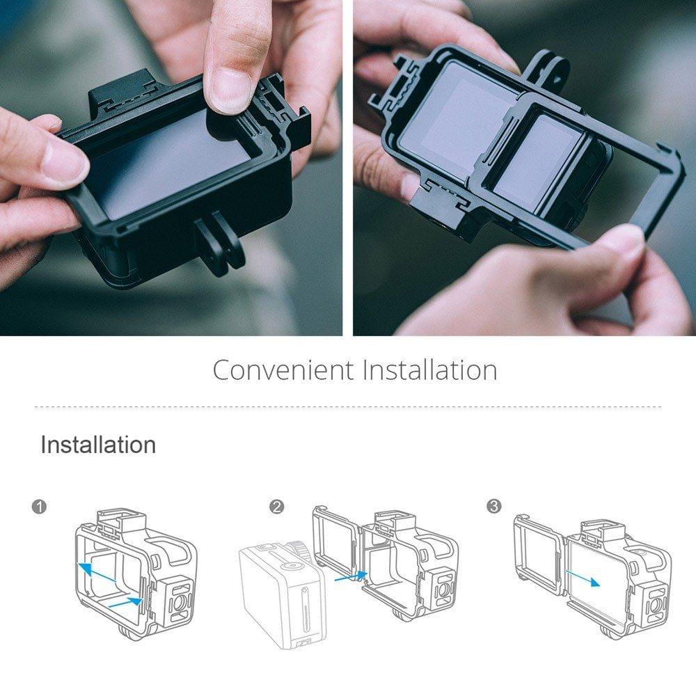 PGYTECH Camera Cage for DJI OSMO Action Camera Protective Housing Case Frame Cover Shell 2 Cold Shoe Mounts & Universal Interface Vlog Expansion Accessory for Microphone LED Video Light Tripod