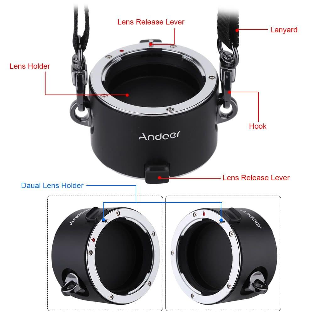 Andoer Stand-by Helper Quick Changing Tool Fast Lens Changing Equipment Double Dual Lens Holder with Strap Lanyard for Nikkor Sigma Tamron Zeiss Tokina F-Mount Lens