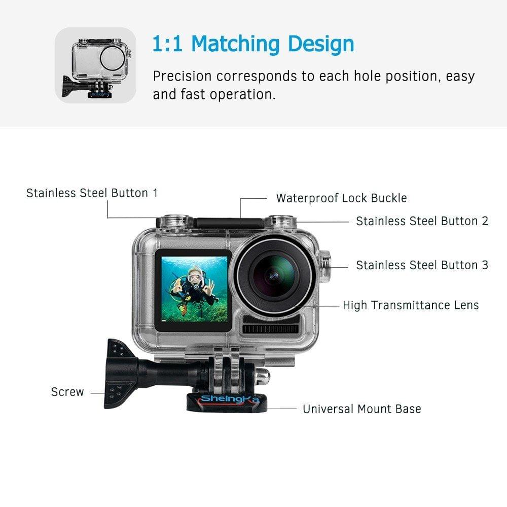Transparent Sports Action Camera Waterproof Housing Case Protective Case Box Shell Protector with Mount Base Screw Underwater Depth 40 Meters/ 131ft for Swimming Diving Surfing Skiing for DJI Osmo Action