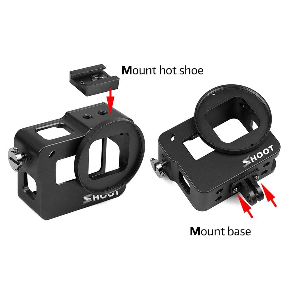 SHOOT XTGP505A Protective Aluminum Alloy Camera Cage Skeleton Housing Case with 52mm UV Filter for GoPro Hero 7 Black/Hero 6/Hero 5/HERO(2018) Action Camera