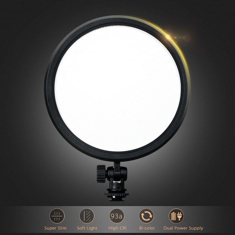 Andoer CM-200D Pro Flapjack LED Edge Light CRI93 6inch Round Ultrathin Daylight 3200K-5600K Bi-color Dimmable Photo Video Light Panel