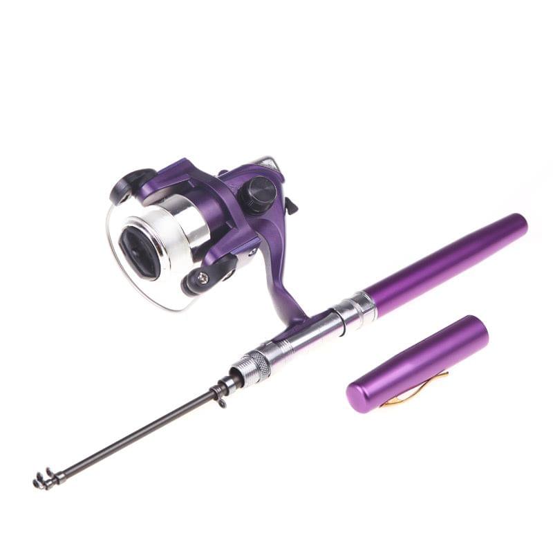 Mini Aluminum Pocket Pen Fishing Rod Pole + Reel Purple