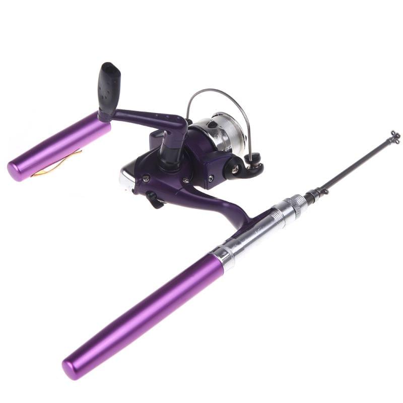 Mini Aluminum Pocket Pen Fishing Rod Pole + Reel Purple