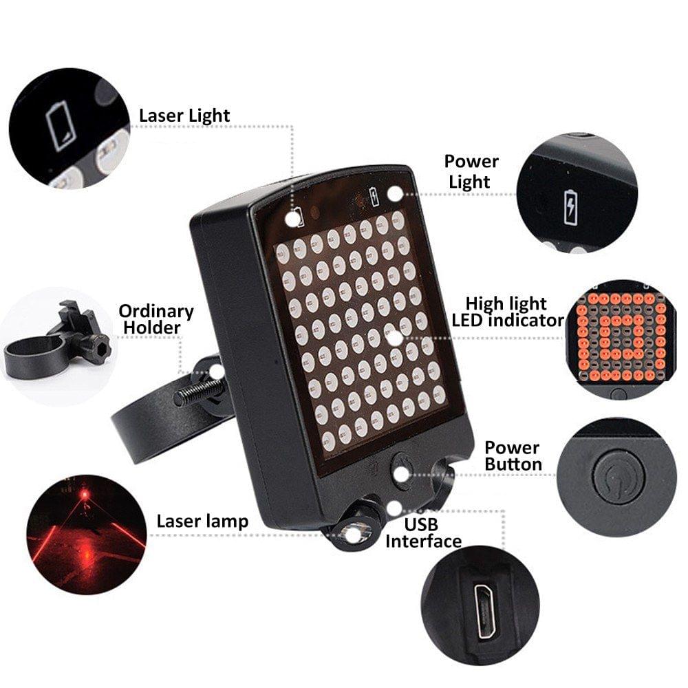 LED Wireless Remote Control Laser Bicycle Rear Tail Light Bike Turn Signals Safety Warning Light Turn Signal Laser Tail Light USB Rechargeable Brake Light Riding Gear