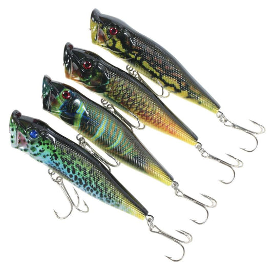 Lixada 4PCS Floating Popper Fishing Lures 12g 95mm Artificial Hard Bait Set Wobbler Bait with #6 Hooks