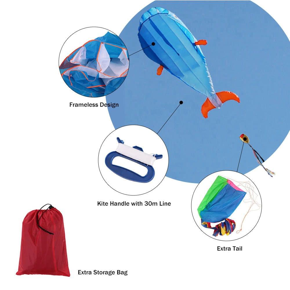 3D Dolphin Kite Huge Frameless Soft Parafoil Kite with Handle Line Outdoor Sports