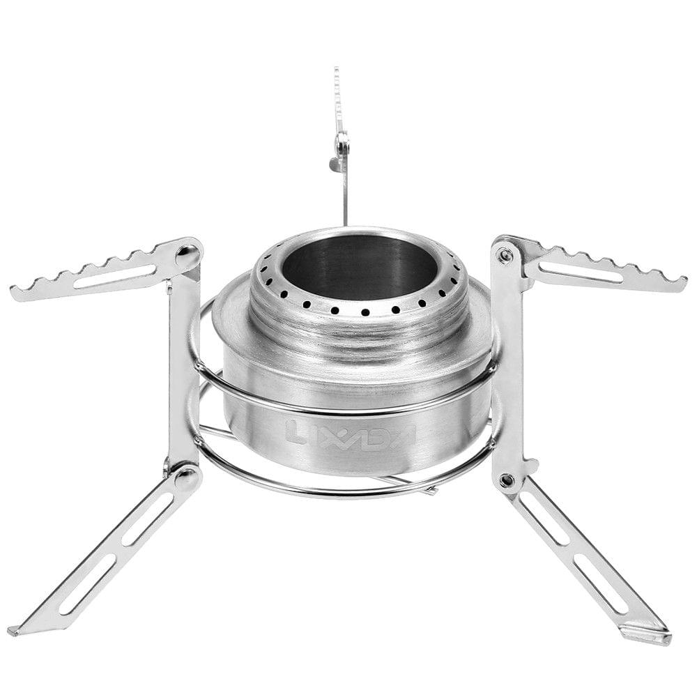 Mini Aluminum Alloy Alcoho Stove with Lid Stainless Steel Stove Stand Rack Windscreen Wind Shield Outdoor Camping Hiking Backpacking Cooking Stove